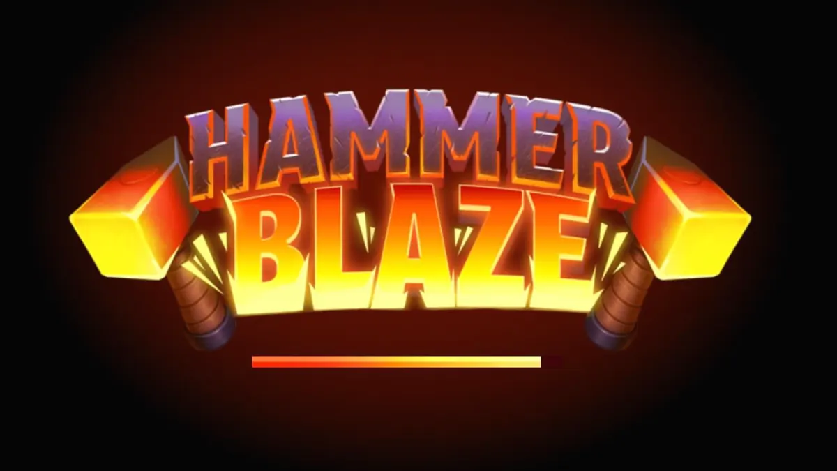 Tampilan visual slot Hammerblaze dengan latar belakang bengkel dewa yang membara