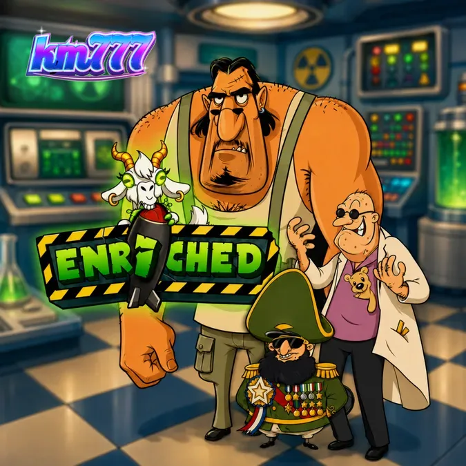 Tampilan visual retro dari slot bertema laboratorium nuklir Enriched.